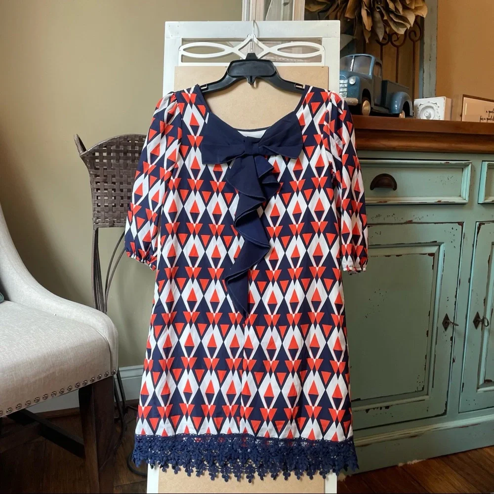 Geometric Pattern Girls Dress 🐝 - Picture 1 of 7